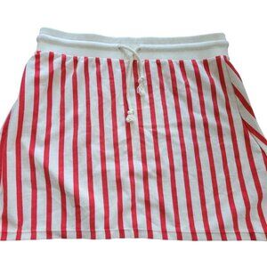 Zara Mini Skirt Red & White Striped Drawstring Cotton Sz L